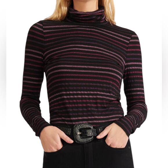 VERONICA BEARD Turtleneck Pullover AUDREY Sweater Striped Metallic Multi, size M - Picture 1 of 7
